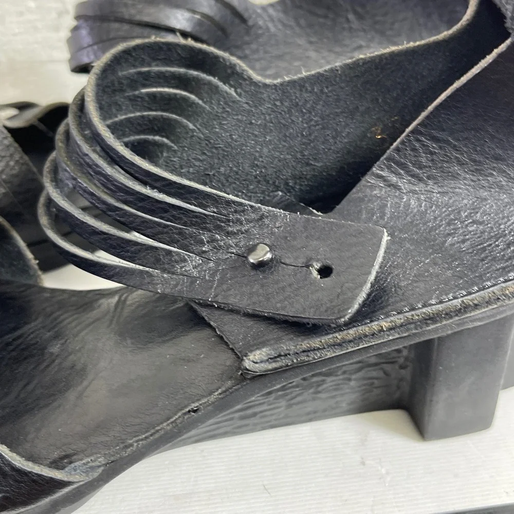 Trippen Black Leather Strappy Wedge Sandals Womens 37 EU/6.5 US Made In‎ Germany